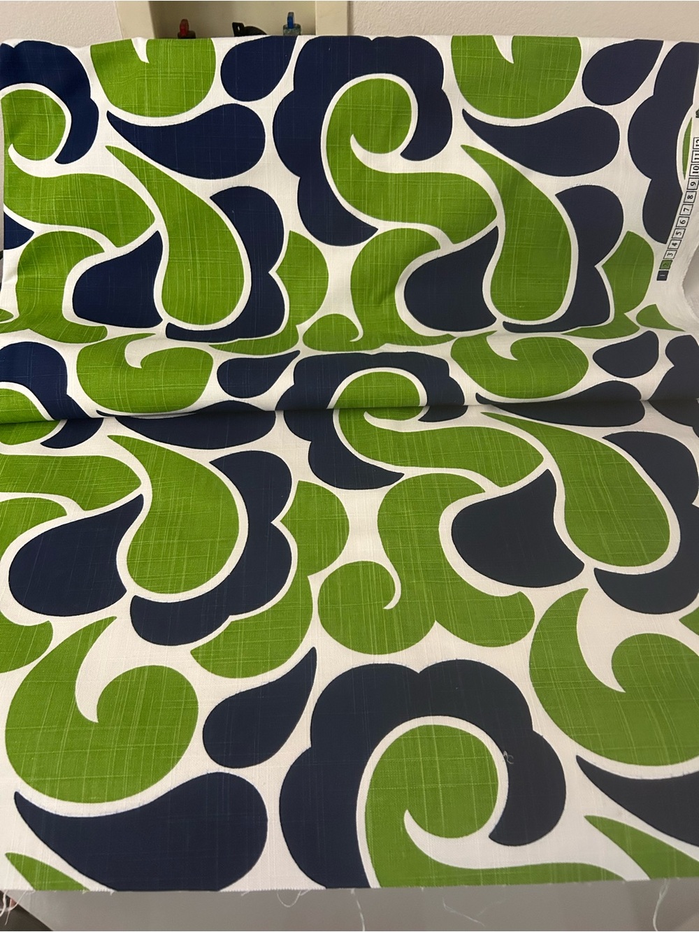 Vintage Chris Stone Mod Geometric Patterned Upholstery Fabric. Blue and Green - Picture 10 of 10